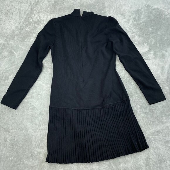Michael Kors Black Long-Sleeve Pleated Hem Dress With Gold Details XL NWT  0061 - Picture 2 of 9